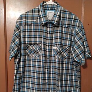Rocawear Men's 2XL BLUE/BLK/GRAY/WHT Plaid Shirt Short Sleeve SNAP FRONT CLOSURE